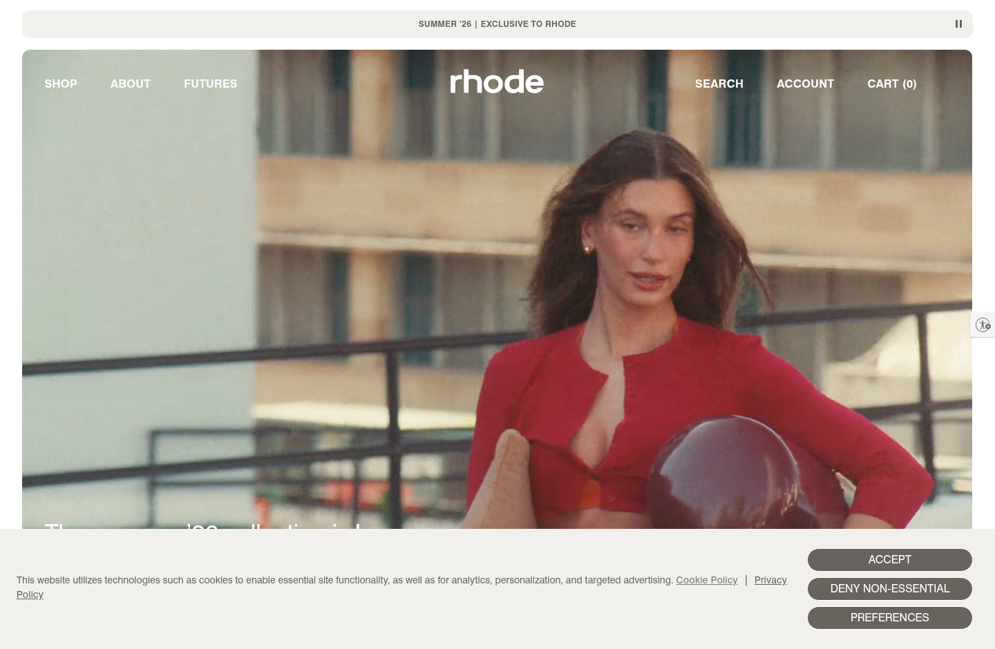 Captura da página da Rhode Skin com estética minimalista de skincare
