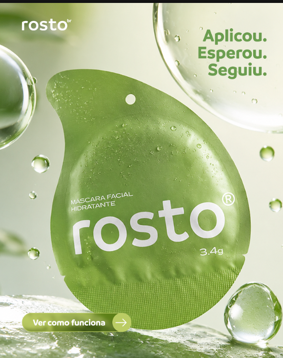 Layout convencional V2 com produto e benefício da Rosto Brasil.