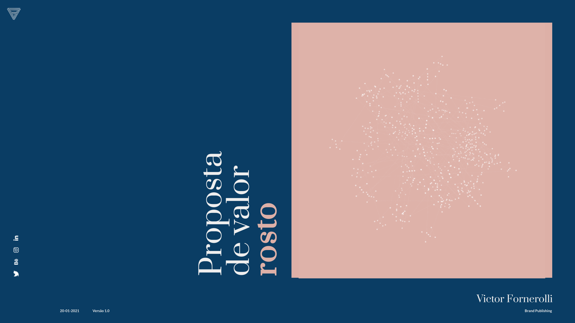 Proposta de valor visual antiga da Rosto Brasil com fundo azul e composição editorial