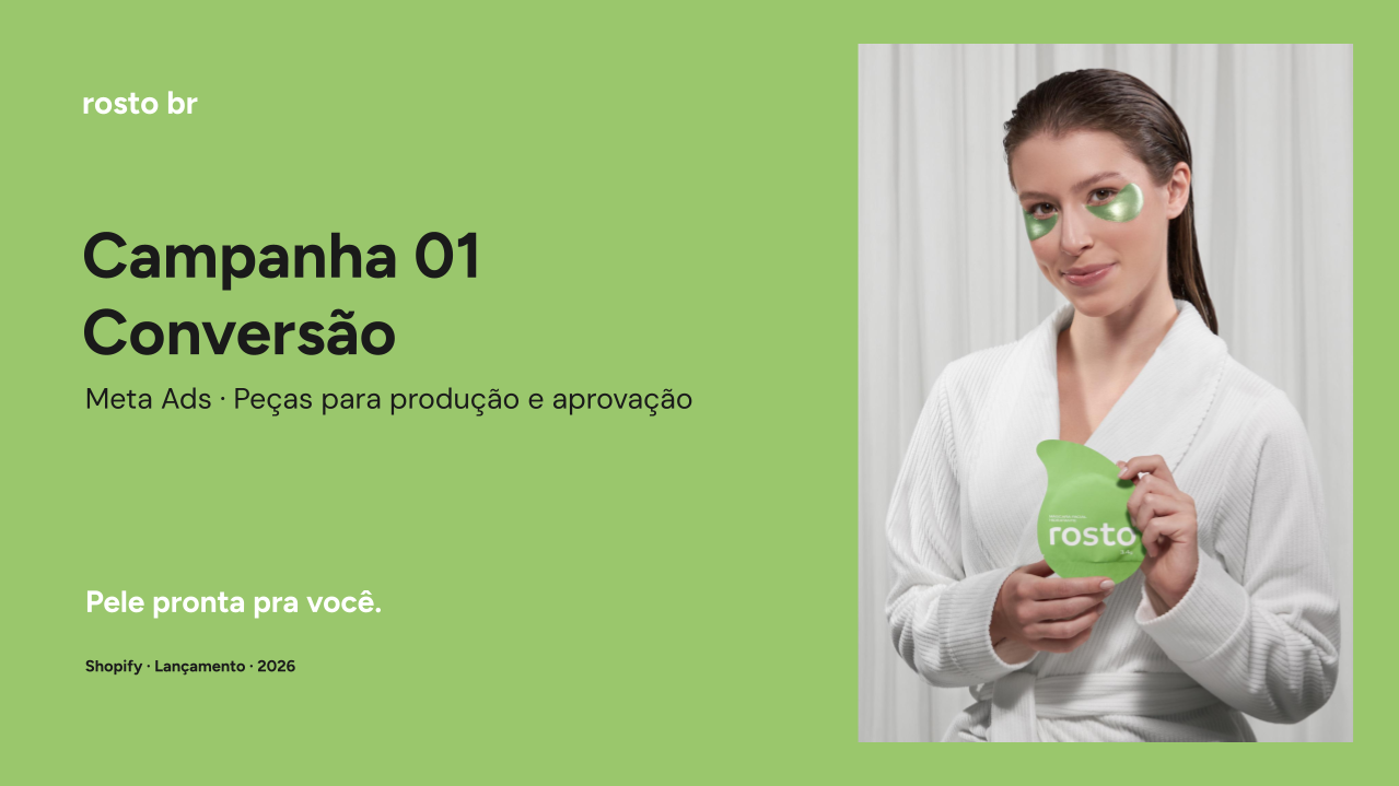 Peça da campanha de conversão da Rosto Brasil com modelo usando máscara para olhos